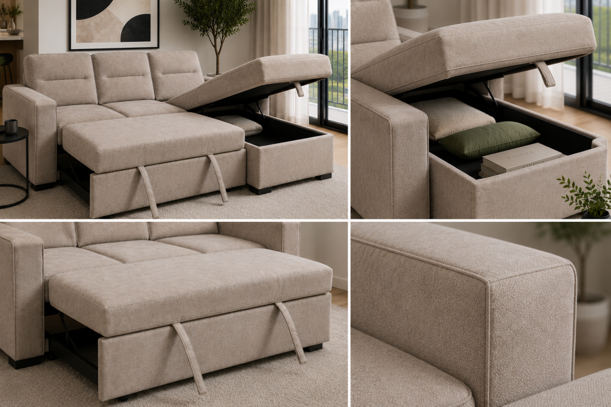 Marcus Sleeper Sectional in Taupe