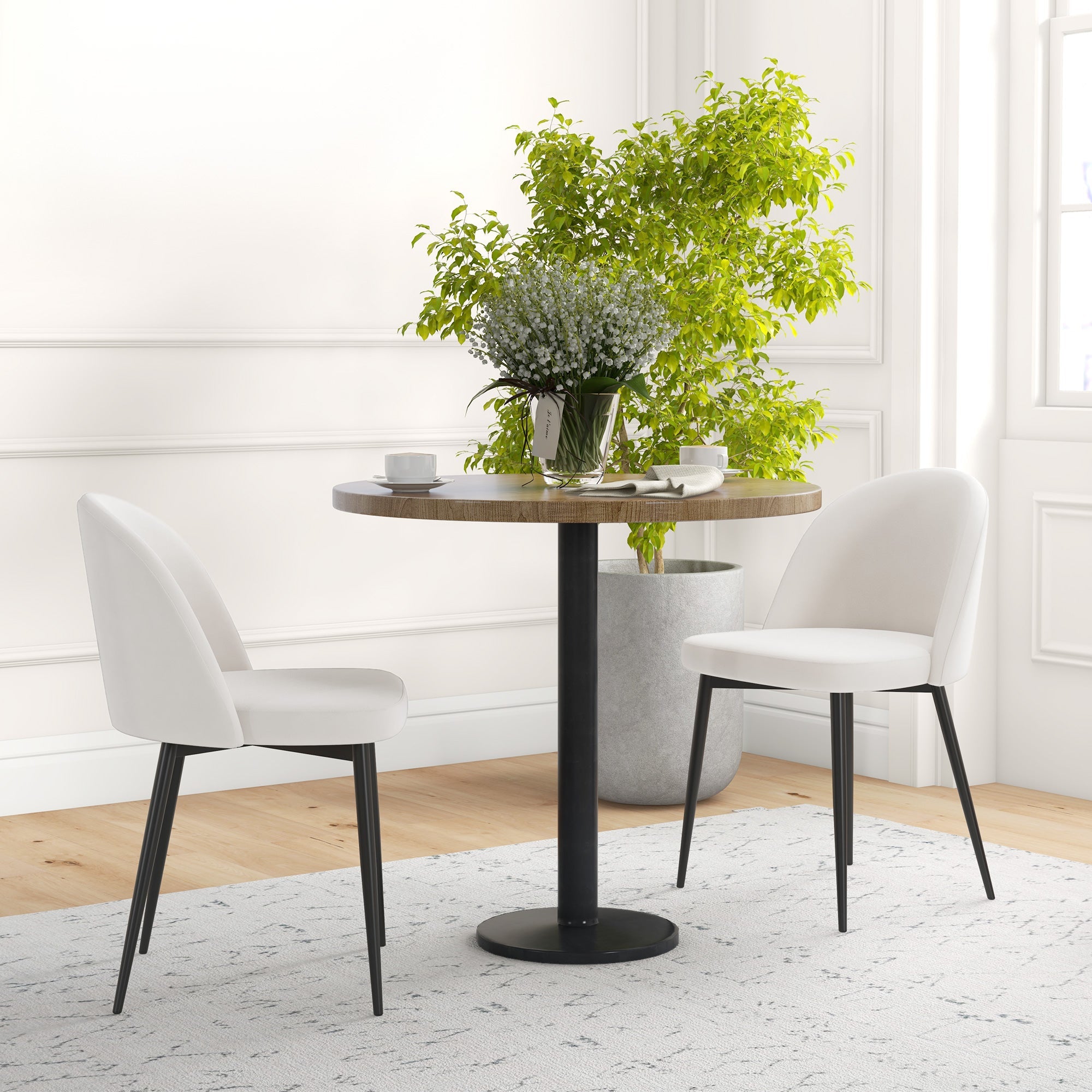 Dylan Set of 2 Mid-Back Dining Chairs-Cream White