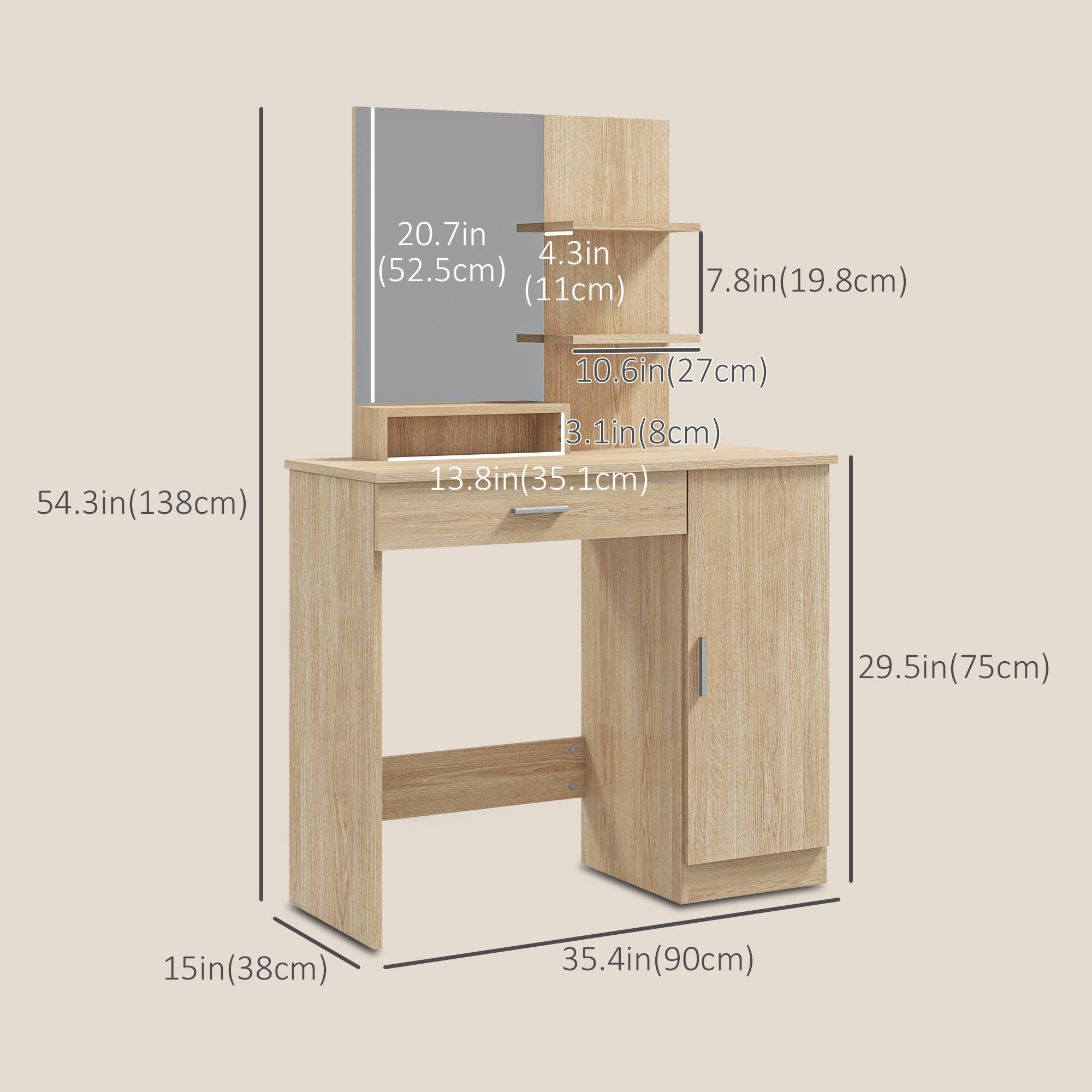 Evelyn Vanity Desk with Mirror and Adjustable Shelves