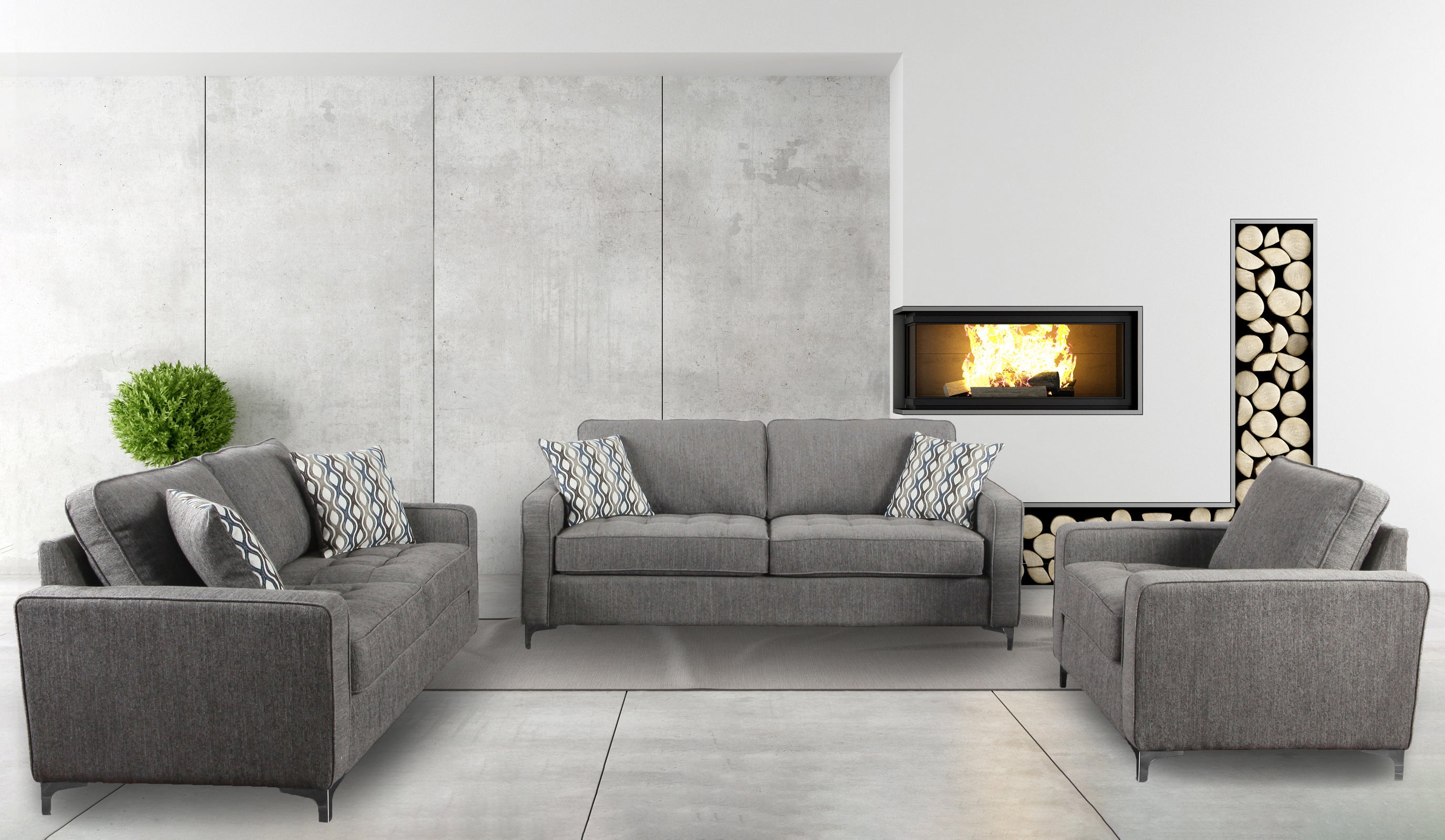 Hudson 3pc Sofa Set in Graphite