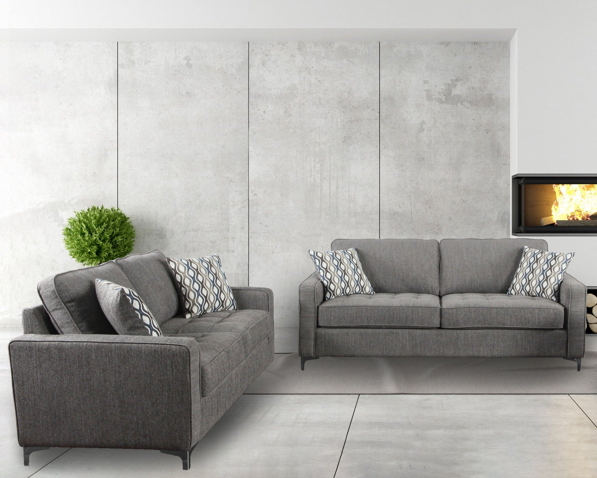 Hudson 3pc Sofa Set in Graphite
