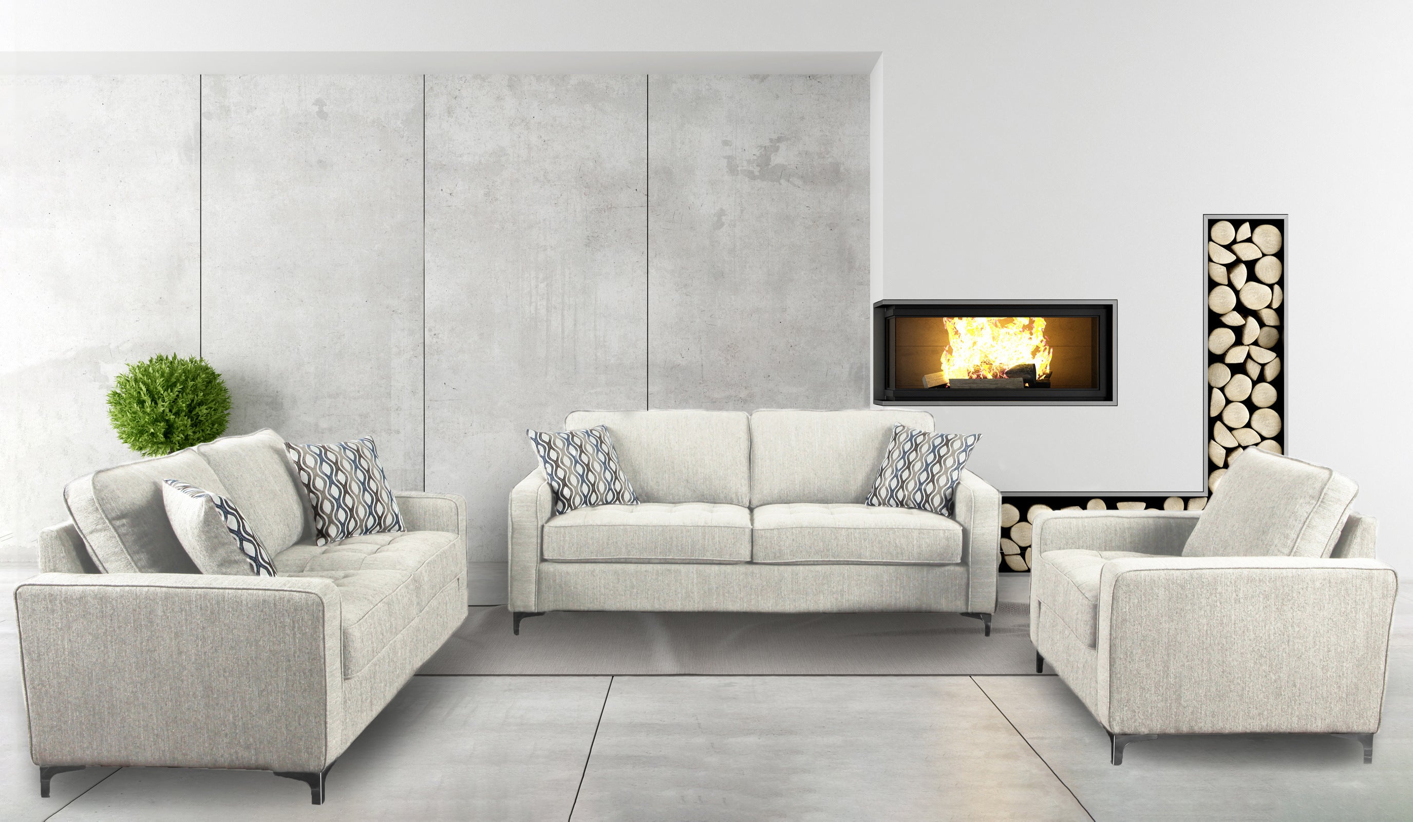 Hudson 3pc Sofa Set in Platinum