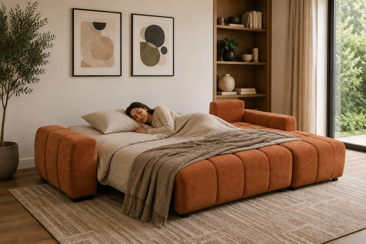 Burnt Orange Sleeper Sectional