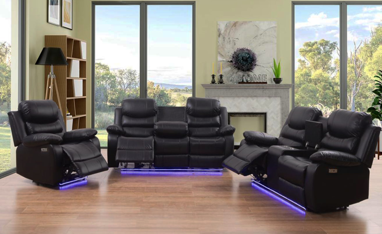 Monaco 3pc Power Recliner Set in Black