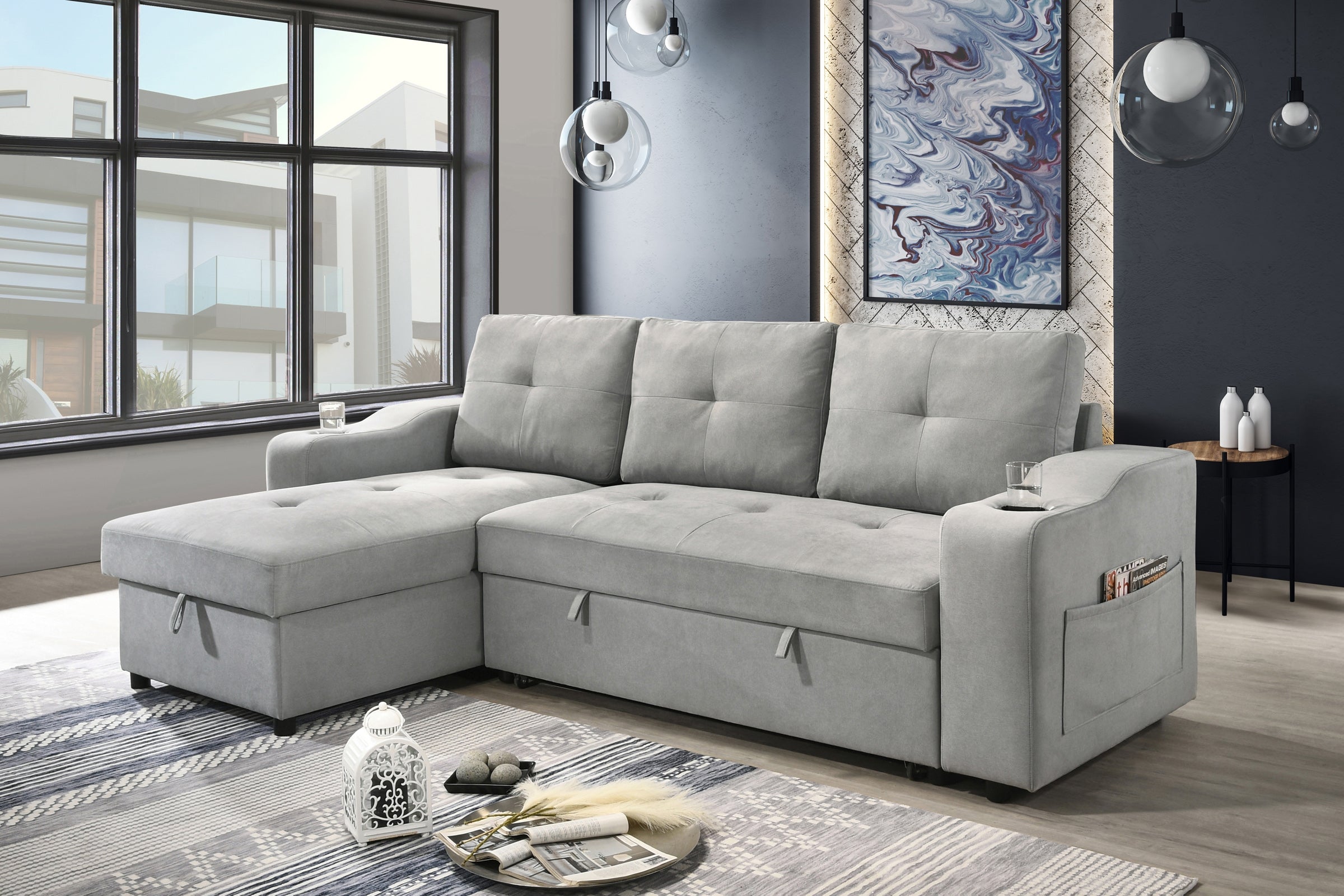 Decker Sleeper Sectional in Grey