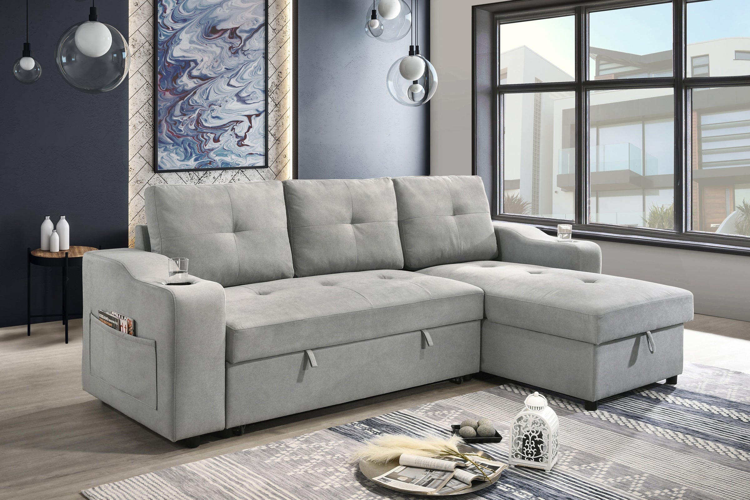 Decker Sleeper Sectional in Grey