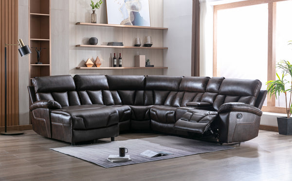 Newton Manual Recliner Sectional in Brown