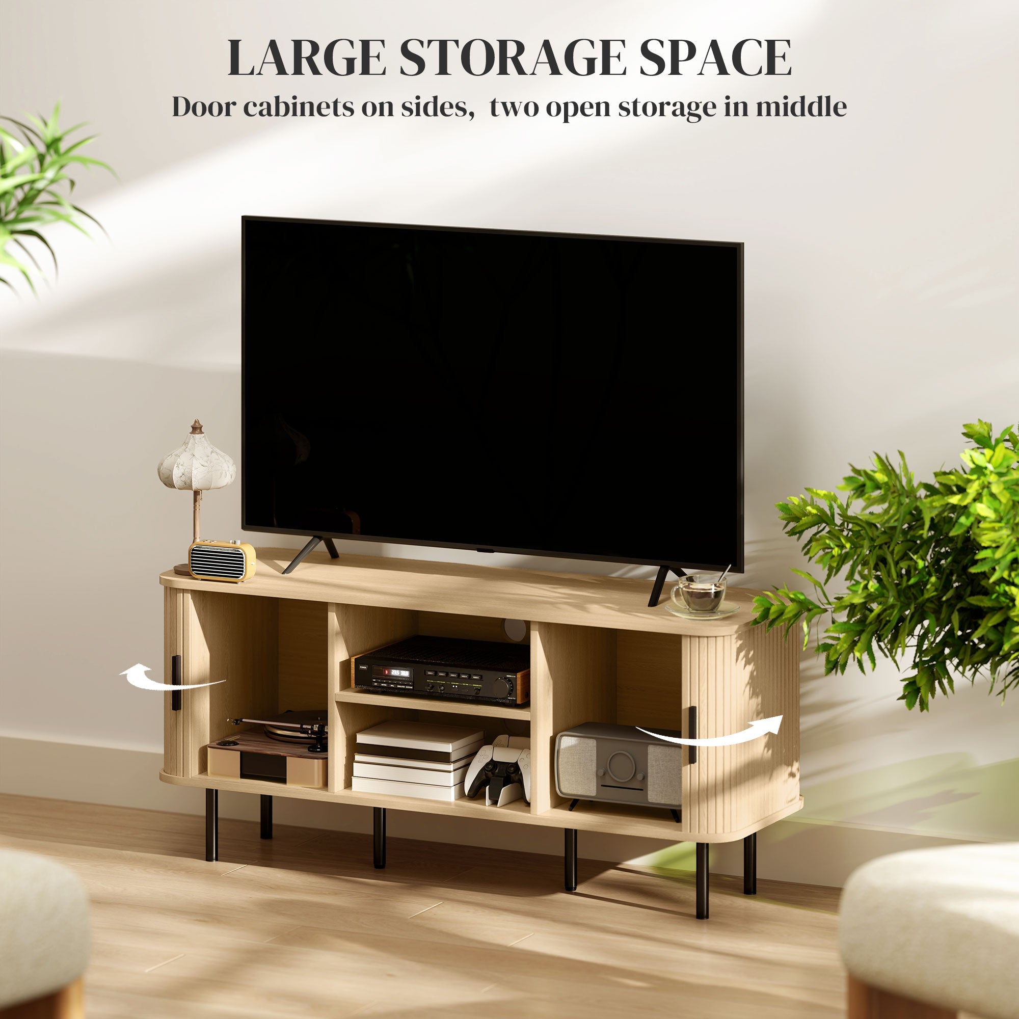 Darcy TV Stand with Storage Shelves and Cabinets for TVs up to 55 Inches-Oak Tone