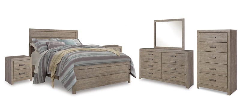Culverbach Panel Bed with Mirrored Dresser, Chest and 2 Nightstands