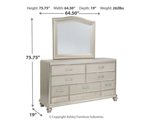 Coralayne Upholstered Bed with Mirrored Dresser, Chest and 2 Nightstands