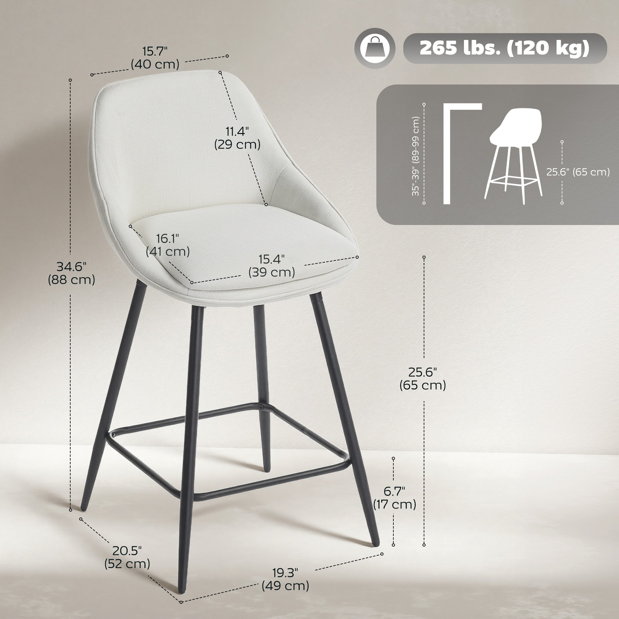 Reece 26" Counter Height Stools with Swivel and Backrest-Set of 2-Cream White