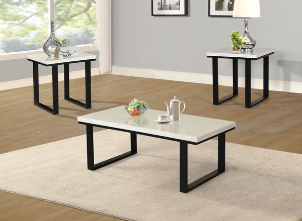 White-Marble Top 3pc Coffee Table Set