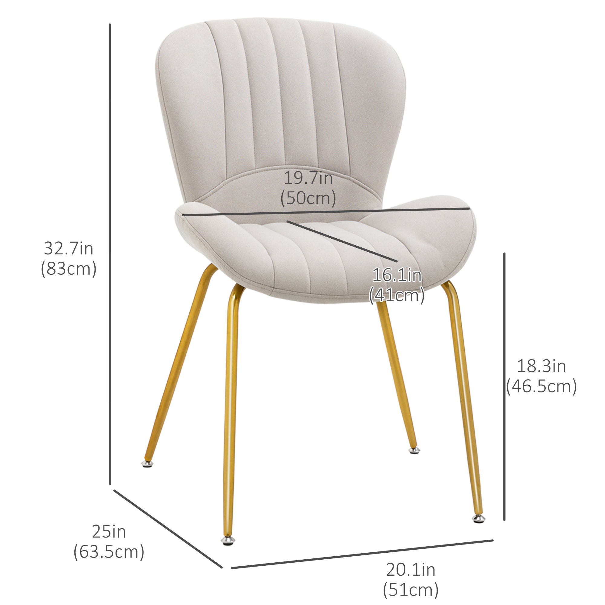 Lux Modern Dining Chairs with Cushioned Backrest-Set of 2-Cream White