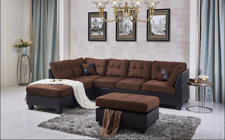 Eva Sectional with Storage Ottoman in Brown