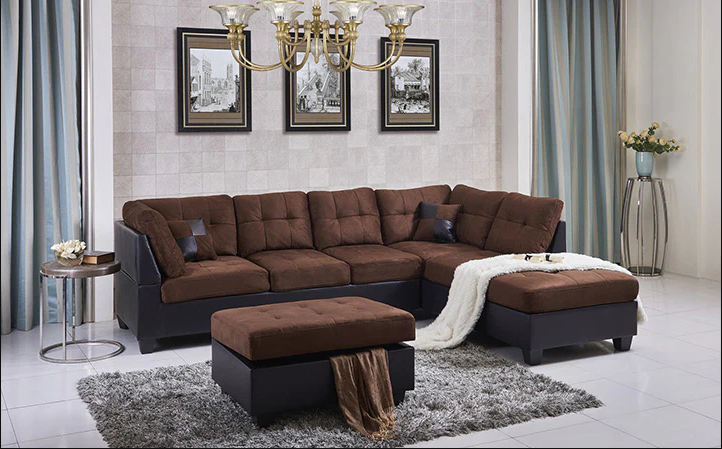 Eva Sectional with Storage Ottoman in Brown