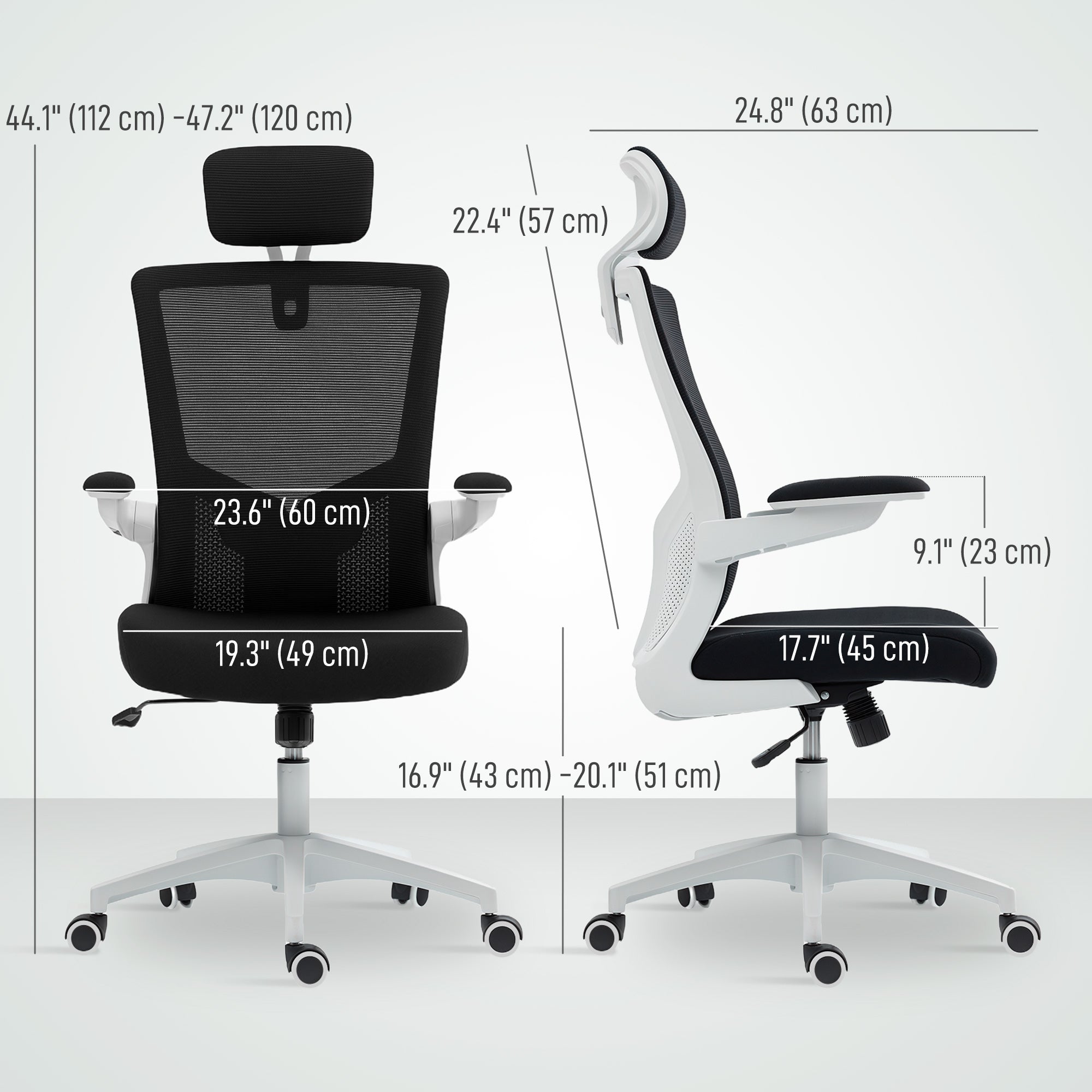 Andre Ergonomic Office Chair with 2D Lumbar Support and adjustable Headrest-Black/White