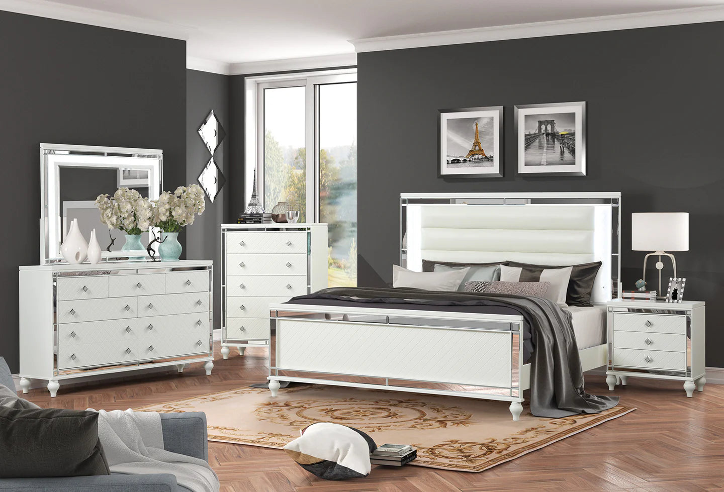Fiona 8pc Bedroom Set in White