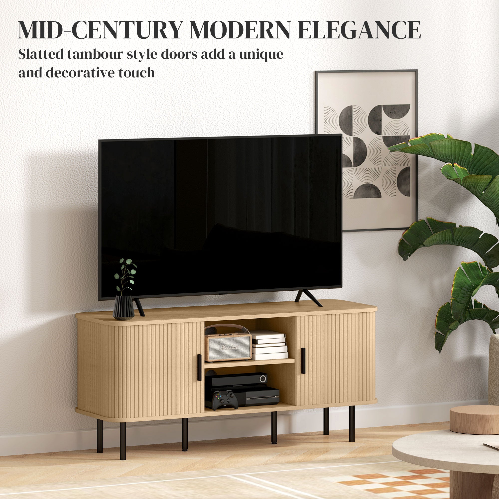 Darcy TV Stand with Storage Shelves and Cabinets for TVs up to 55 Inches-Oak Tone