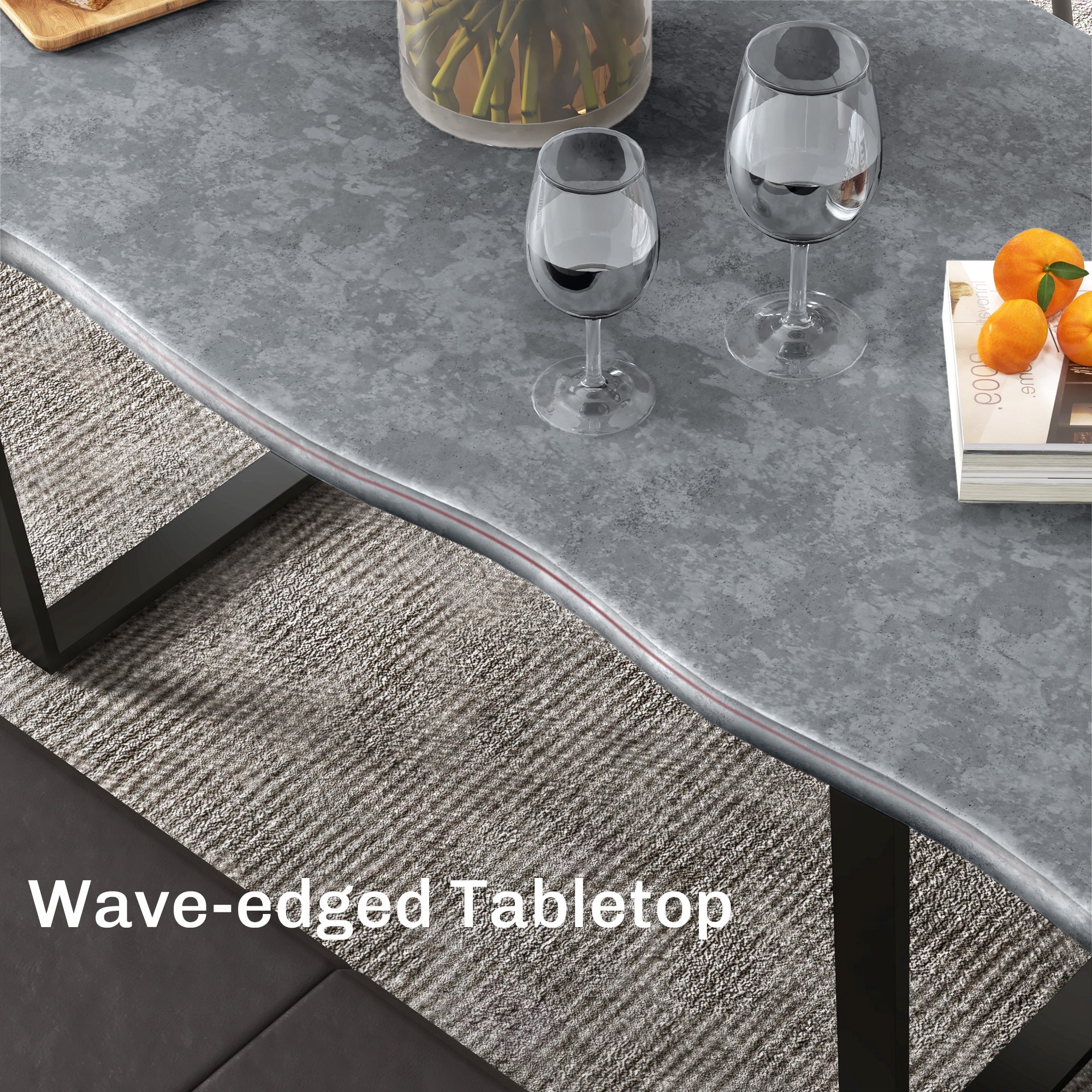 Ashton 63" Dining Table with Wave-edged Tabletop and Steel Legs-Cement Grey