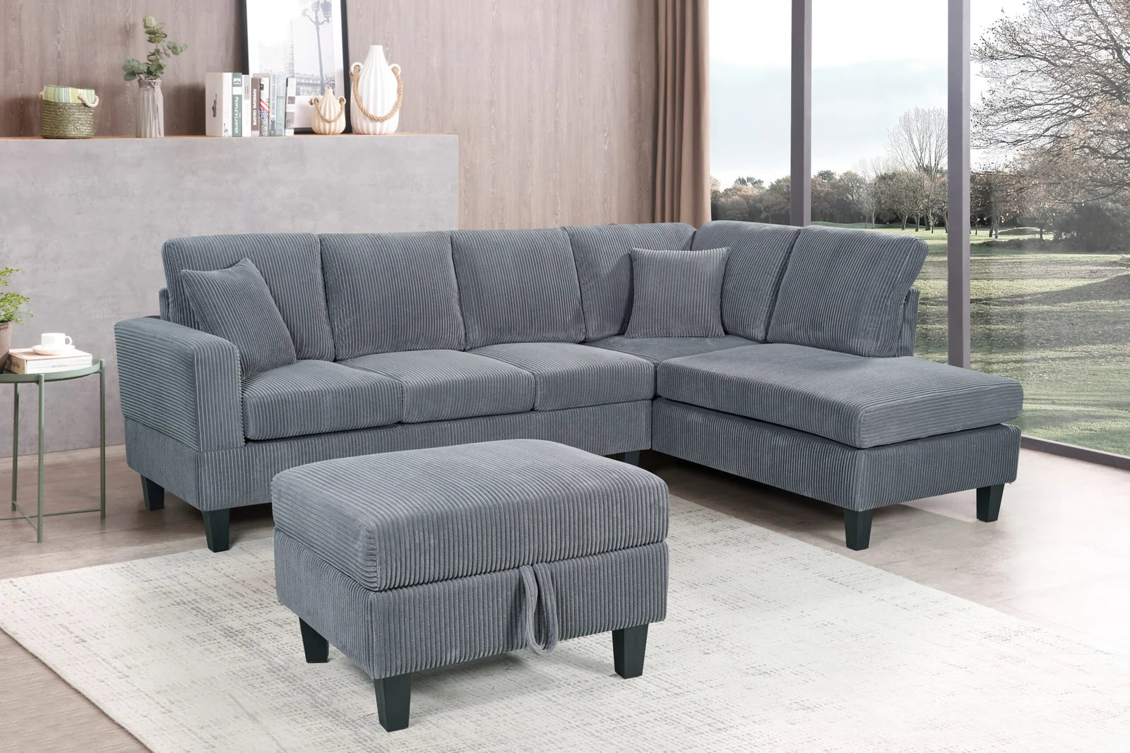 Cassidy Sectional with Storage Ottoman in Grey