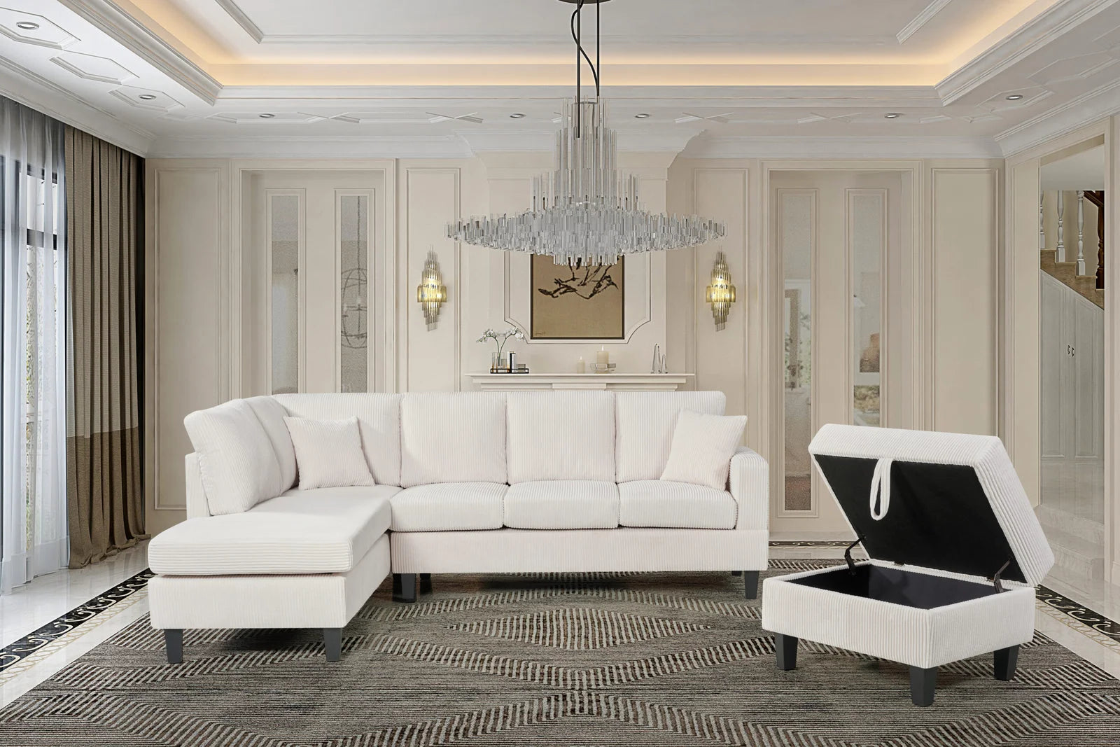 Cassidy Sectional with Storage Ottoman in Beige