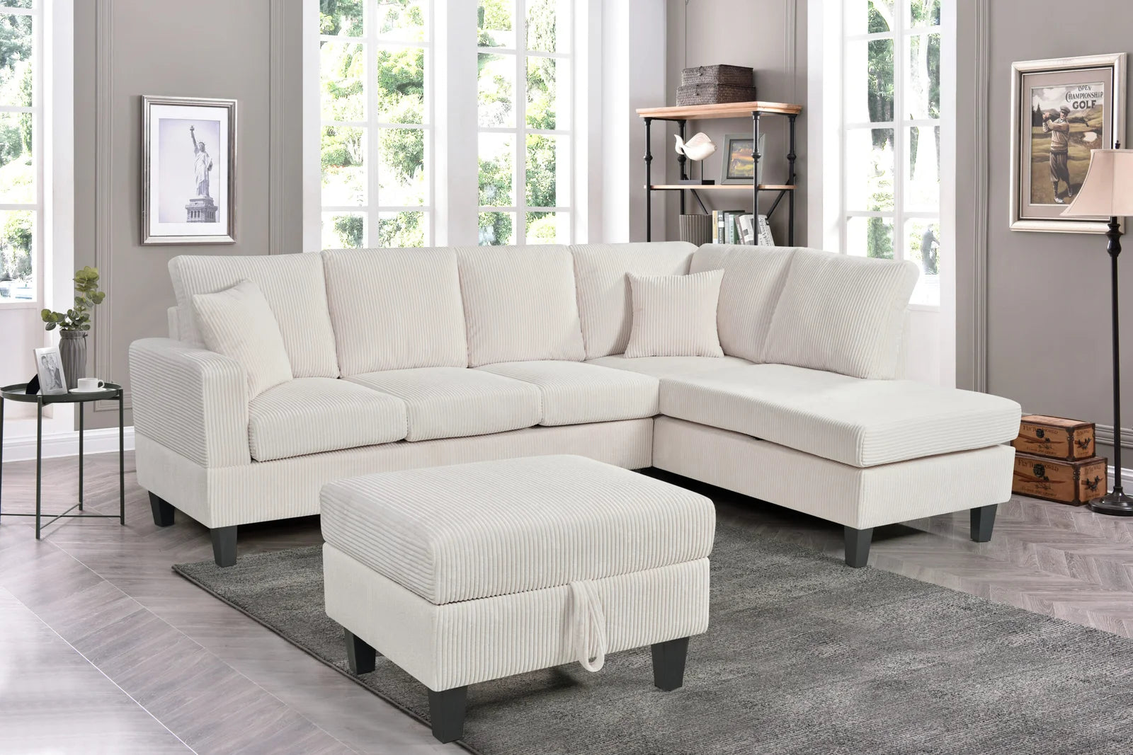 Cassidy Sectional with Storage Ottoman in Beige