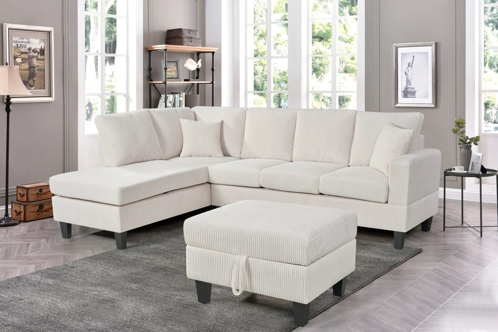 Cassidy Sectional with Storage Ottoman in Beige