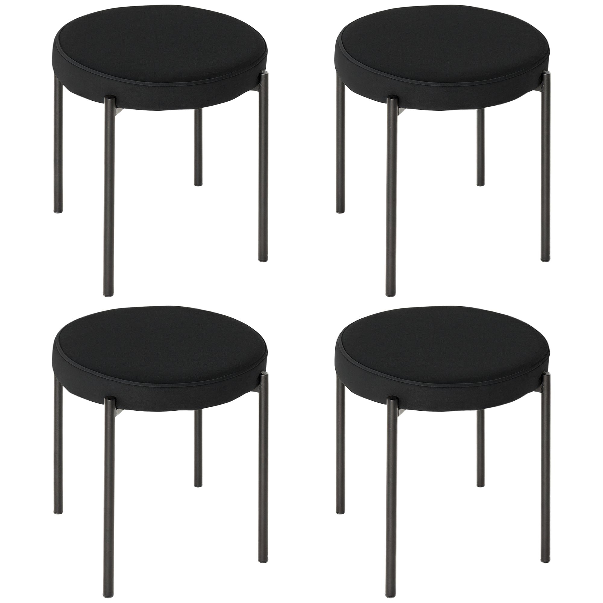 Noel Backless Round Dining Stools-Set of 4 with Metal Legs-Black