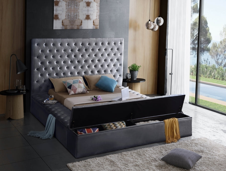 Grey Velvet Storage Bed - IF-5790