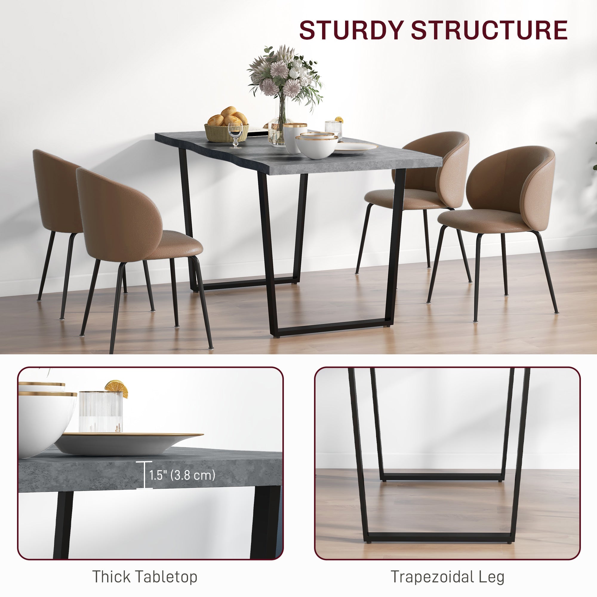 Ashton 63" Dining Table with Wave-edged Tabletop and Steel Legs-Cement Grey