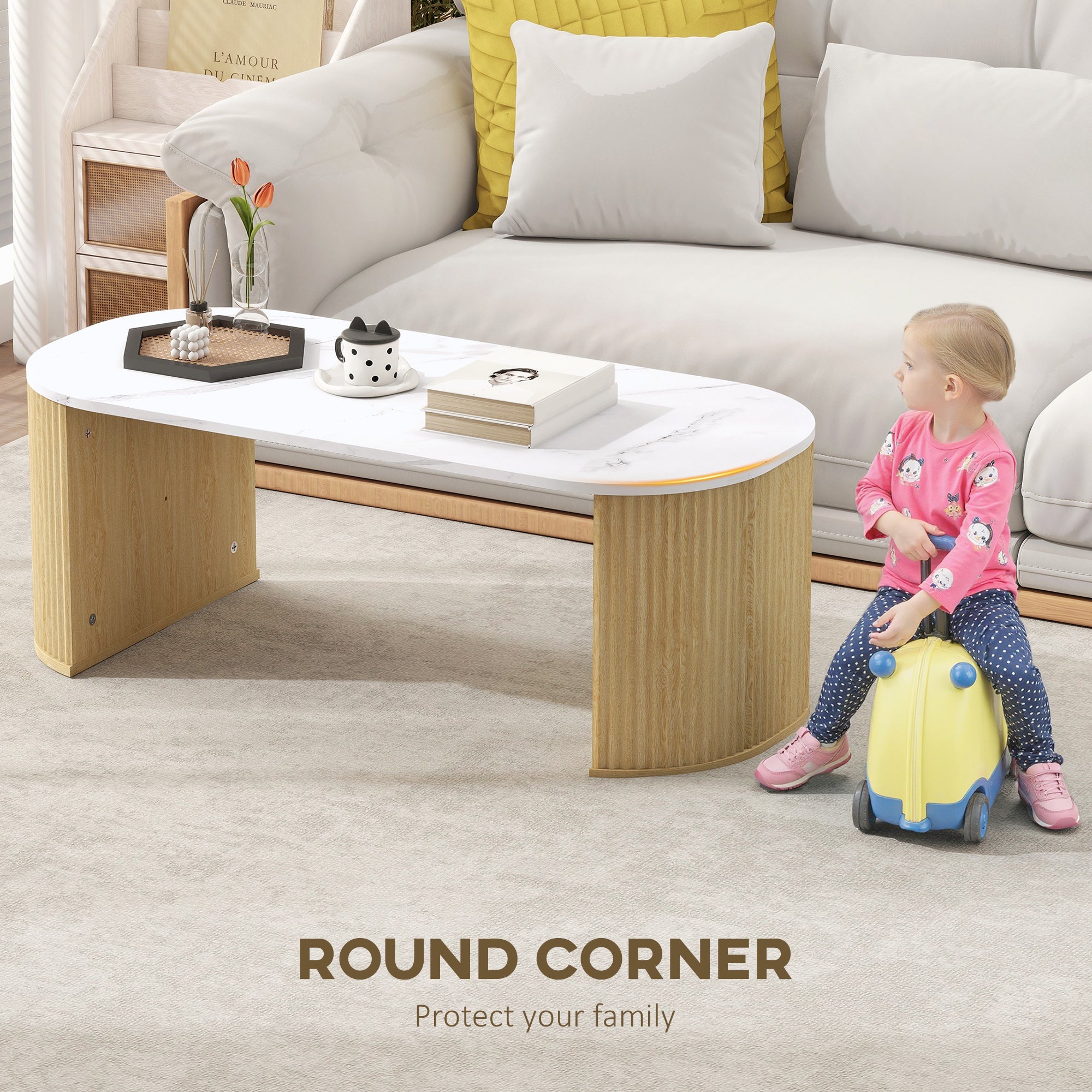 Cameron Modern Faux-Marble Coffee Table-Natural Wood
