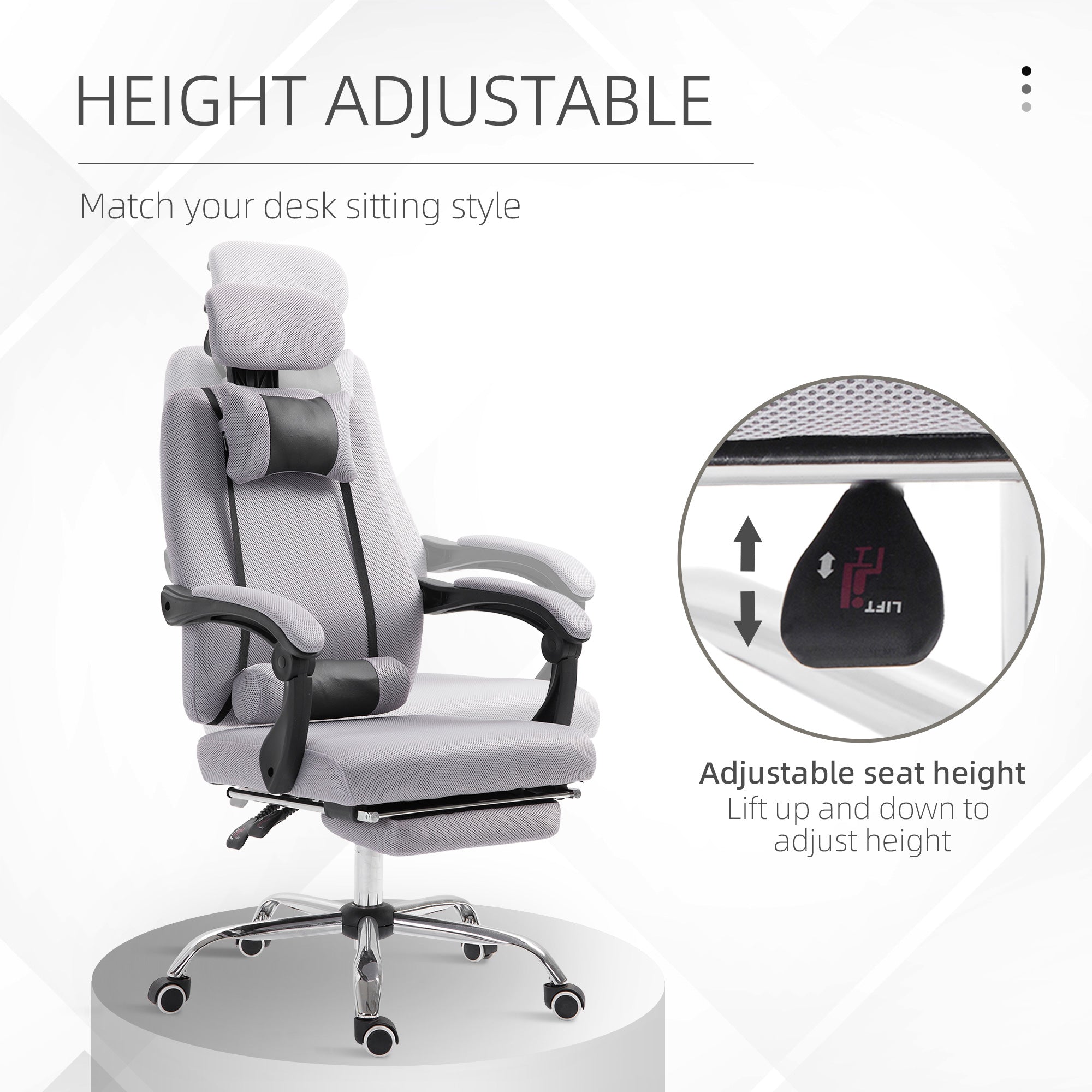 Brady Ergonomic Executive High Back Office Chair with Footrest and Lumbar Support-Grey