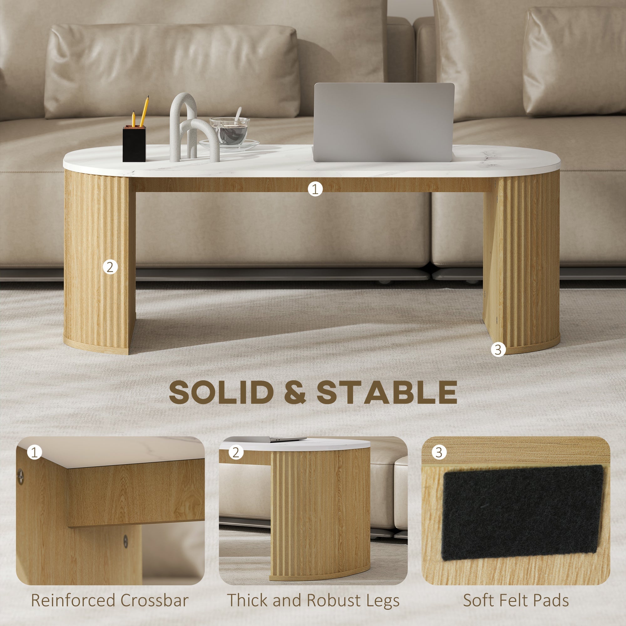 Cameron Modern Faux-Marble Coffee Table-Natural Wood