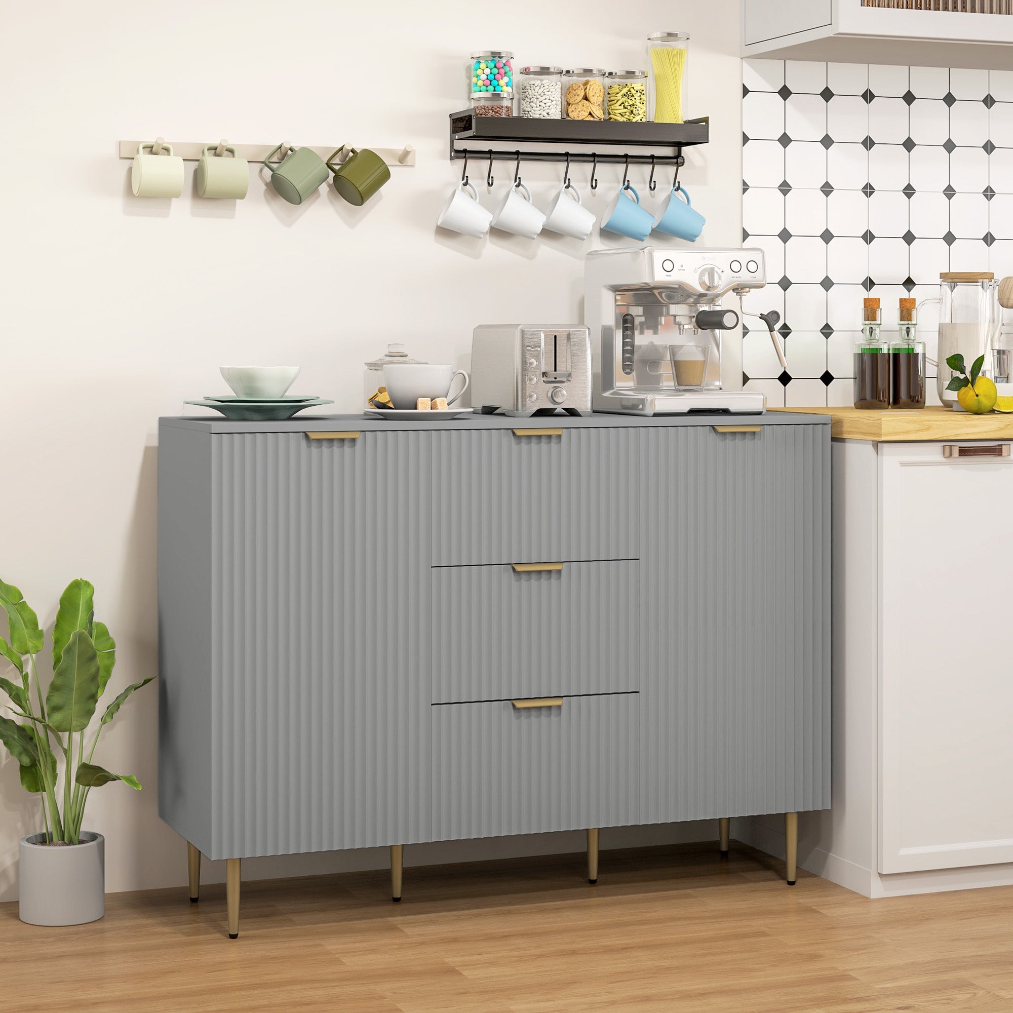 Ellis Modern Kitchen Buffet/Hallway Cabinet with 3 Drawers-Grey