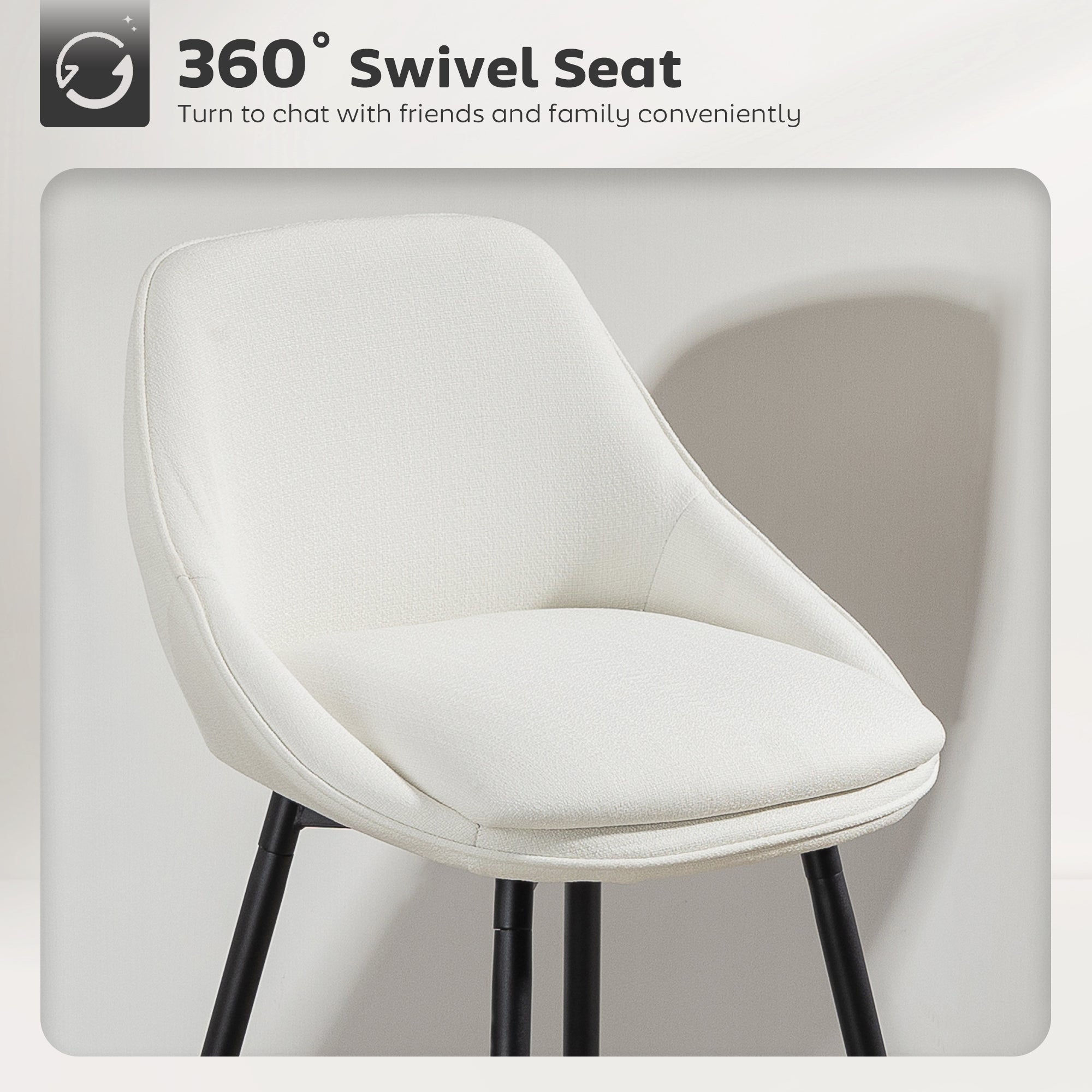 Reece 26" Counter Height Stools with Swivel and Backrest-Set of 2-Cream White