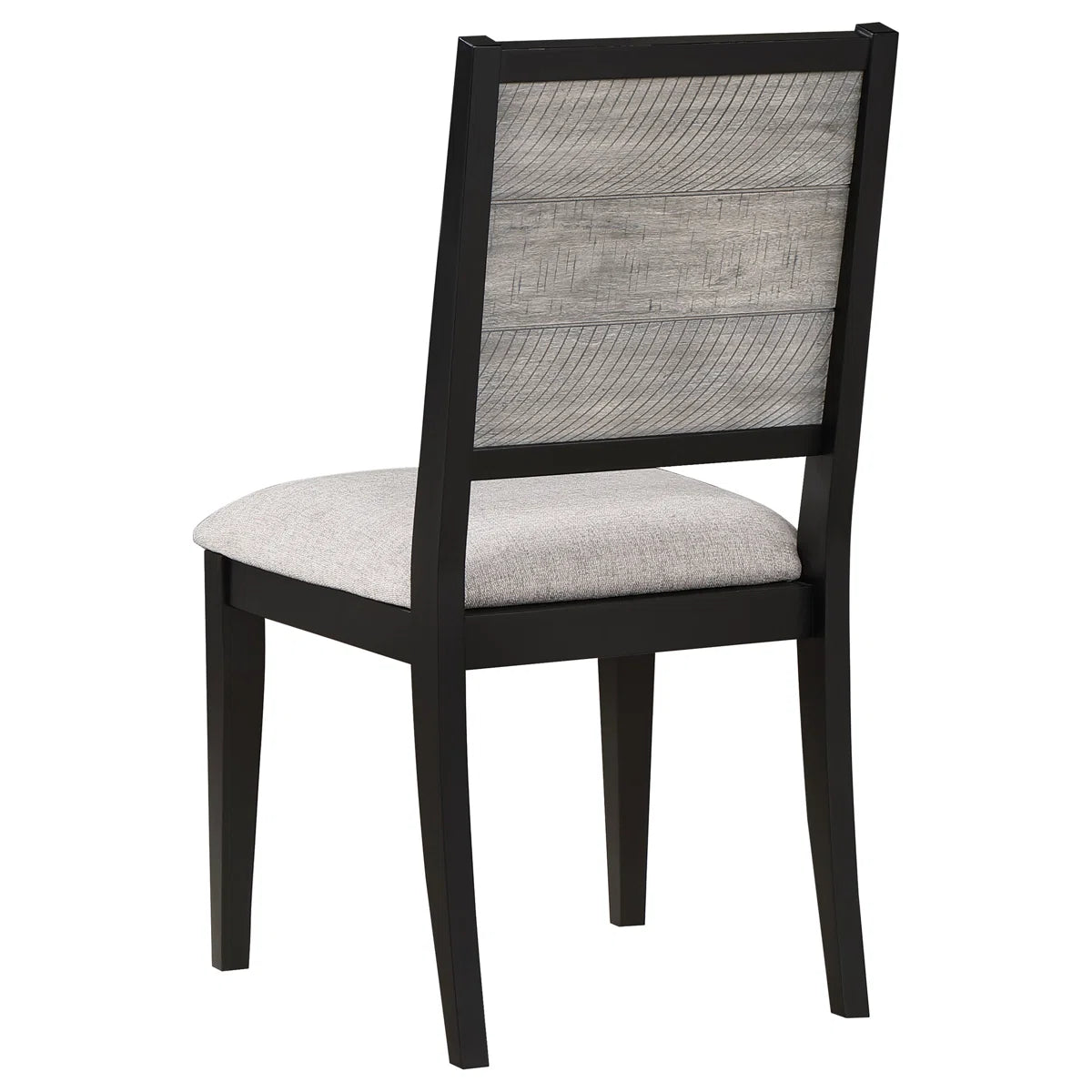 Chair with black frame and gray cushioned backrest on a white background