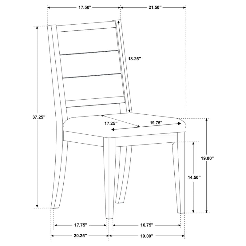 Technical drawing of a chair with dimensions labeled