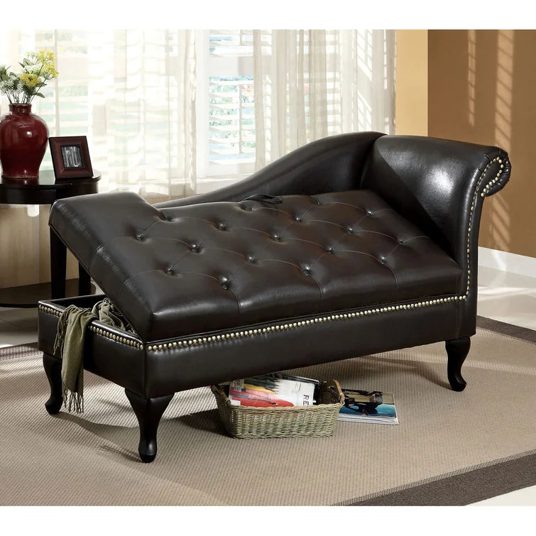 Faux Leather Chaise Lounge with Storage