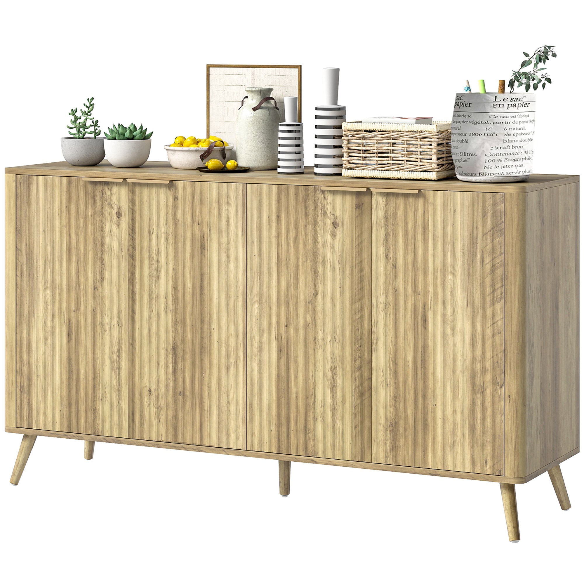 Rory 55" Modern Buffet Sideboard with 4 Fluted Doors and 2 Adjustable Shelves-Oak