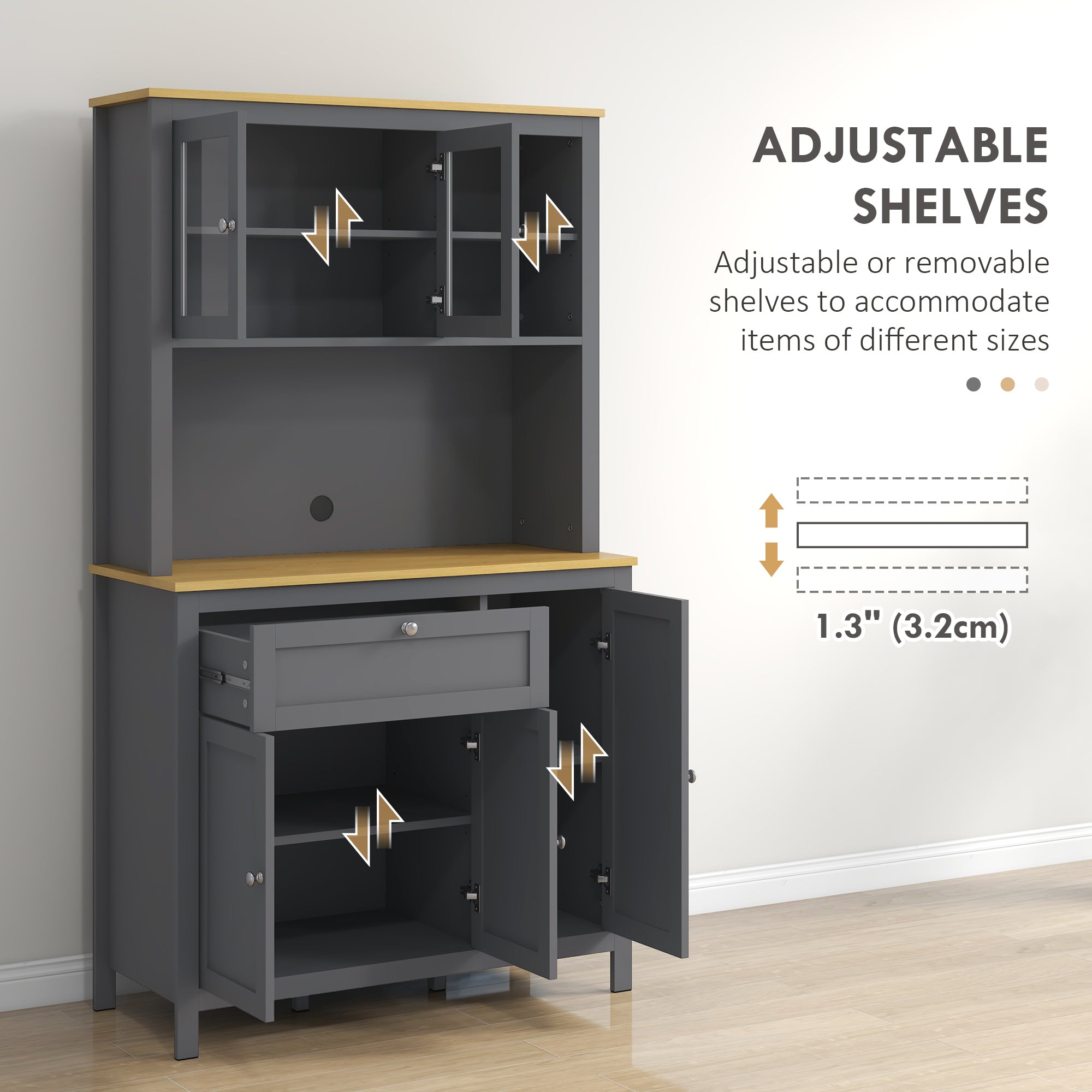Brooks 71" 5-Door Kitchen/Storage Cabinet with Adjustable Shelves-Grey