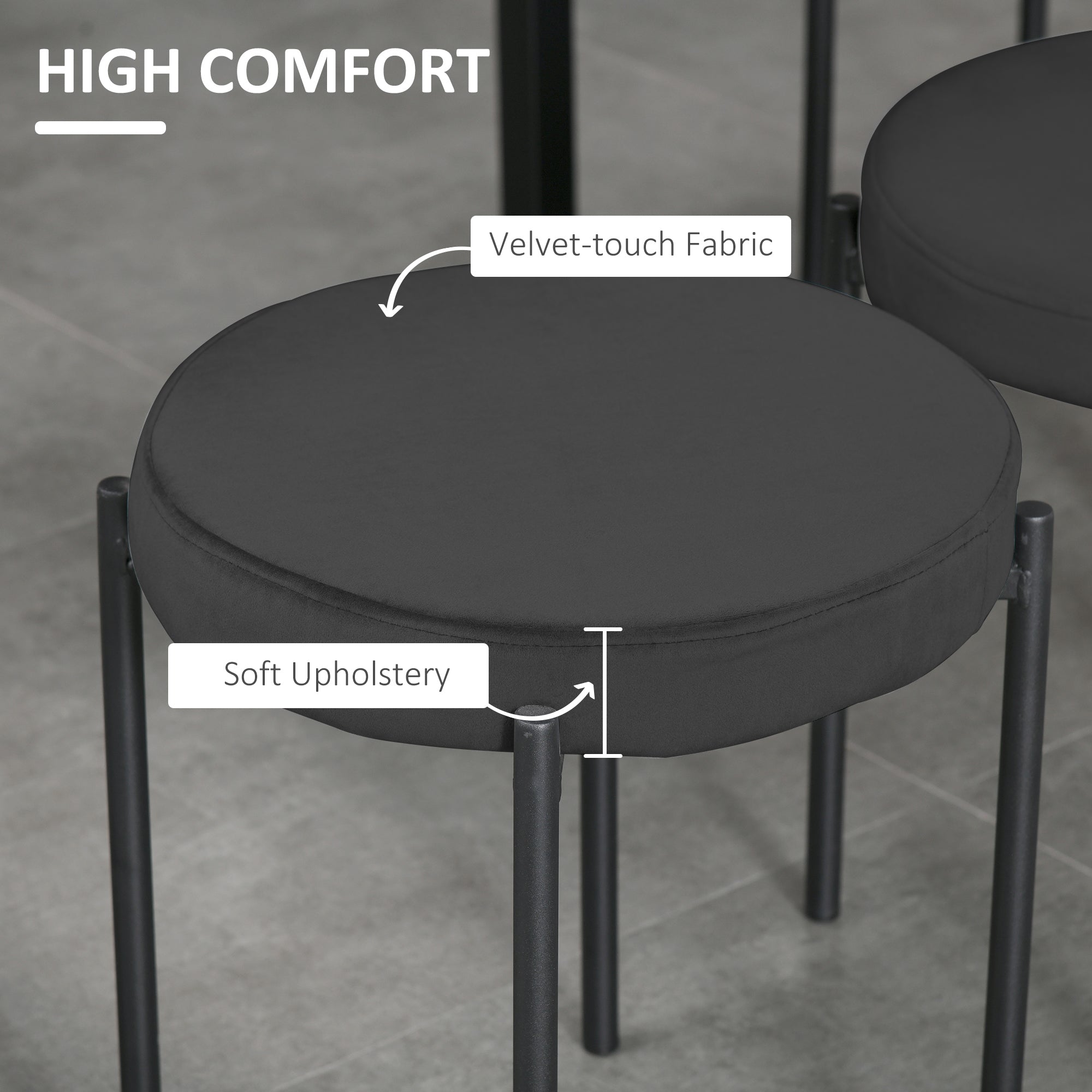 Noel Backless Round Dining Stools-Set of 4 with Metal Legs-Black