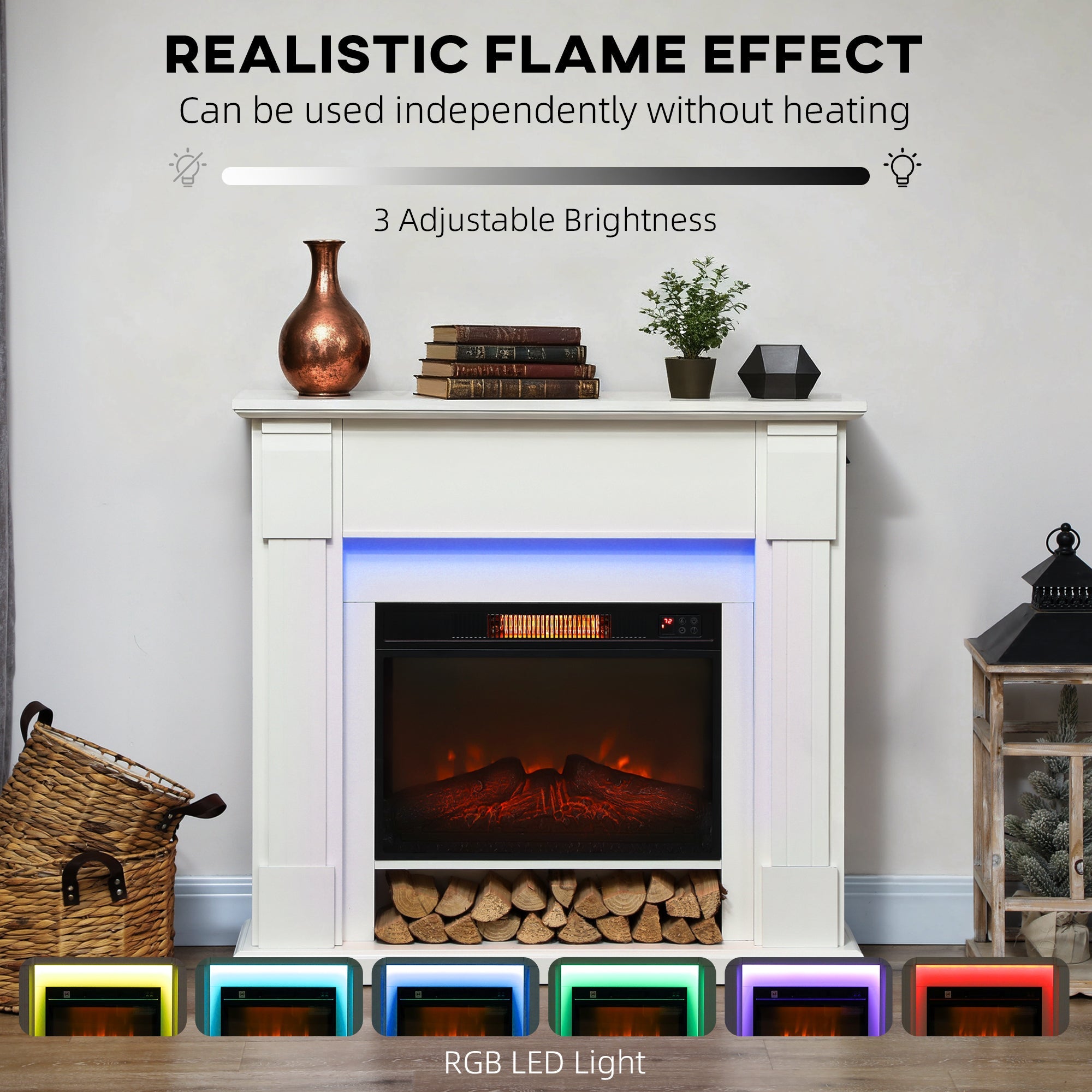 Aubrey 41" Electric Fireplace with Mantel and Adjustable 3D Flame Effect -White