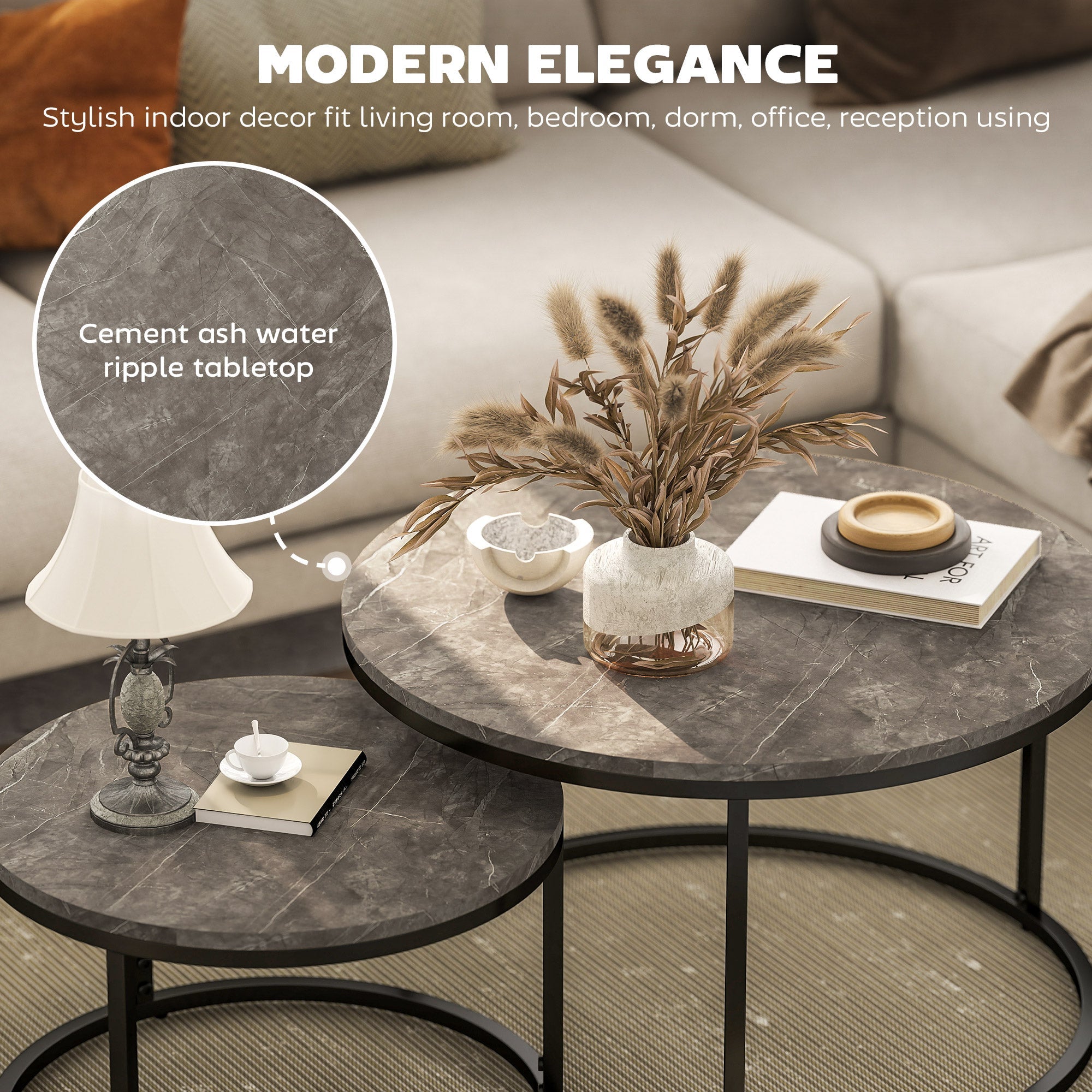 Zephyr Modern Nesting Coffee Table with Faux Marble Top-Grey