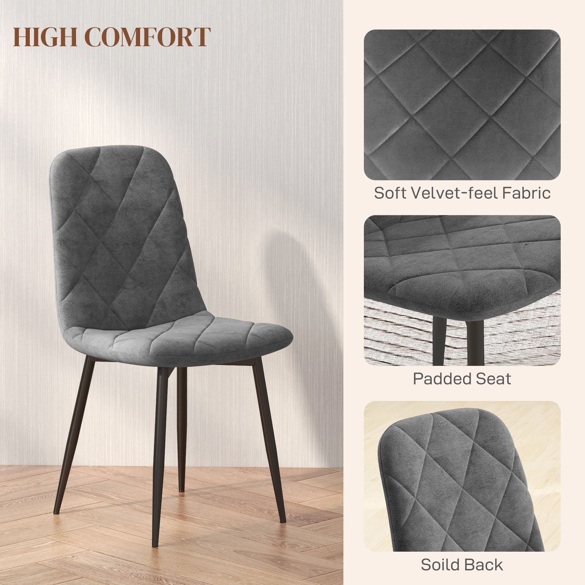 Arbor Upholstered Dining Chairs with Steel Legs-Set of 4-Grey