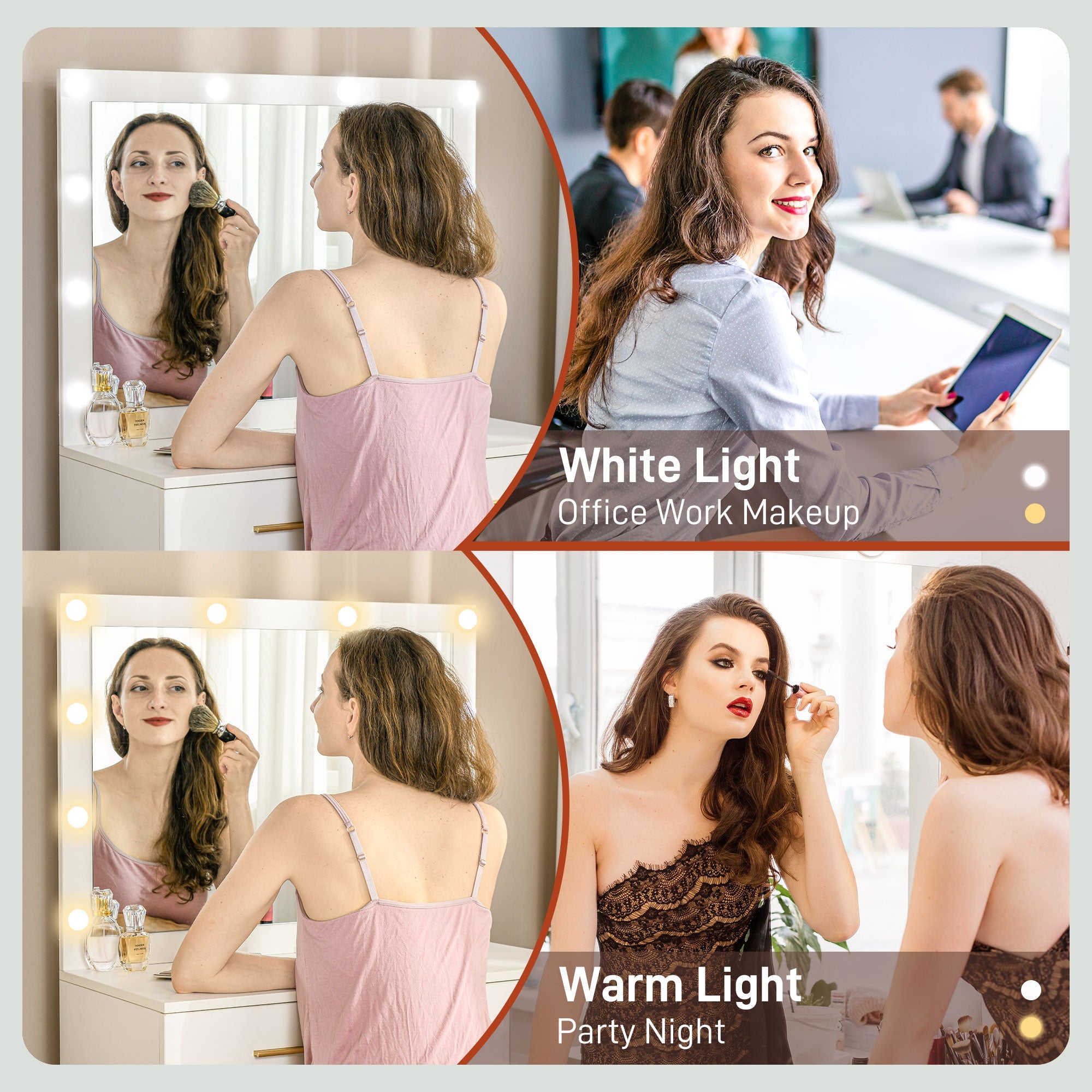 Olivia Vanity Desk Set with Stool and LED Lighting Mirror-White