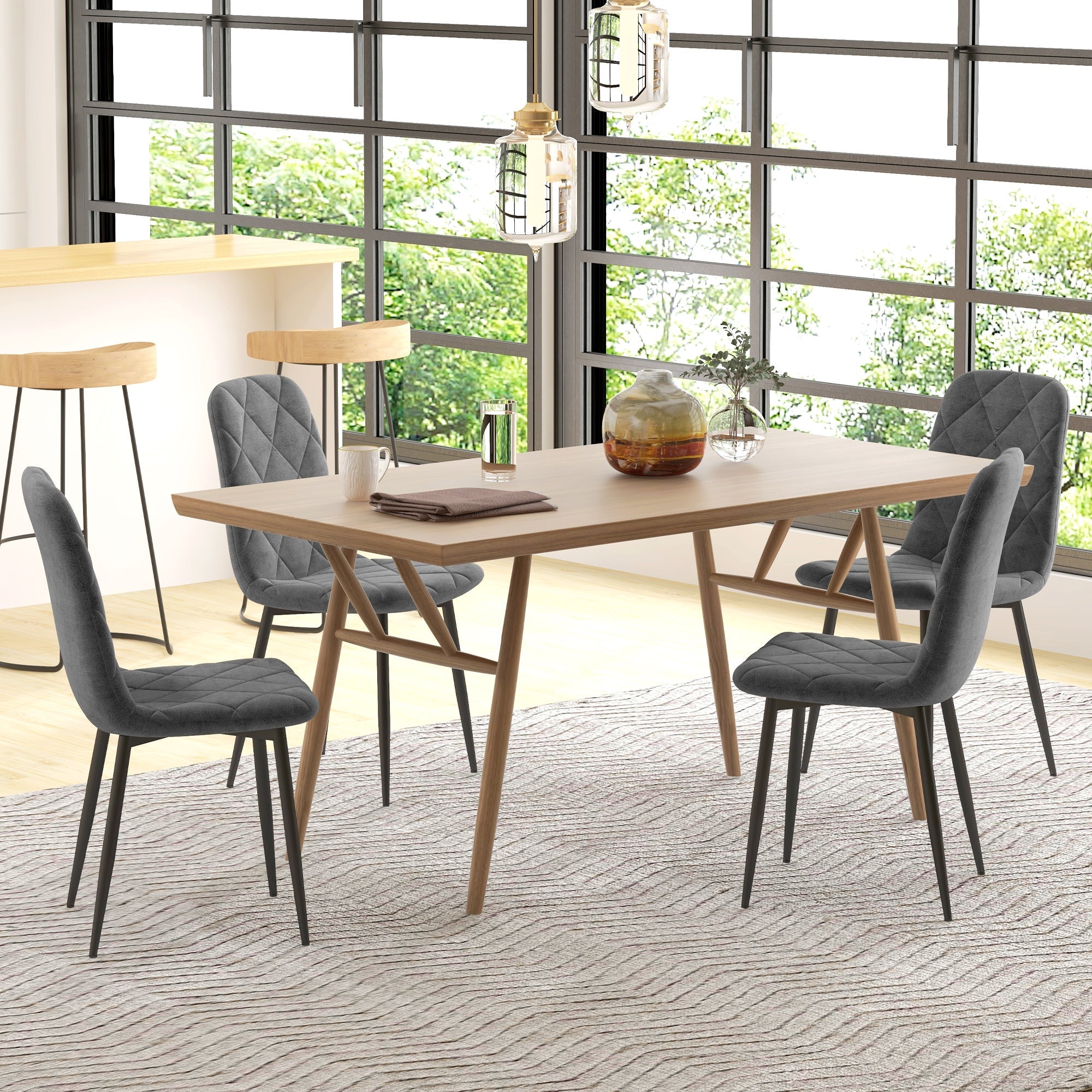 Arbor Upholstered Dining Chairs with Steel Legs-Set of 4-Grey