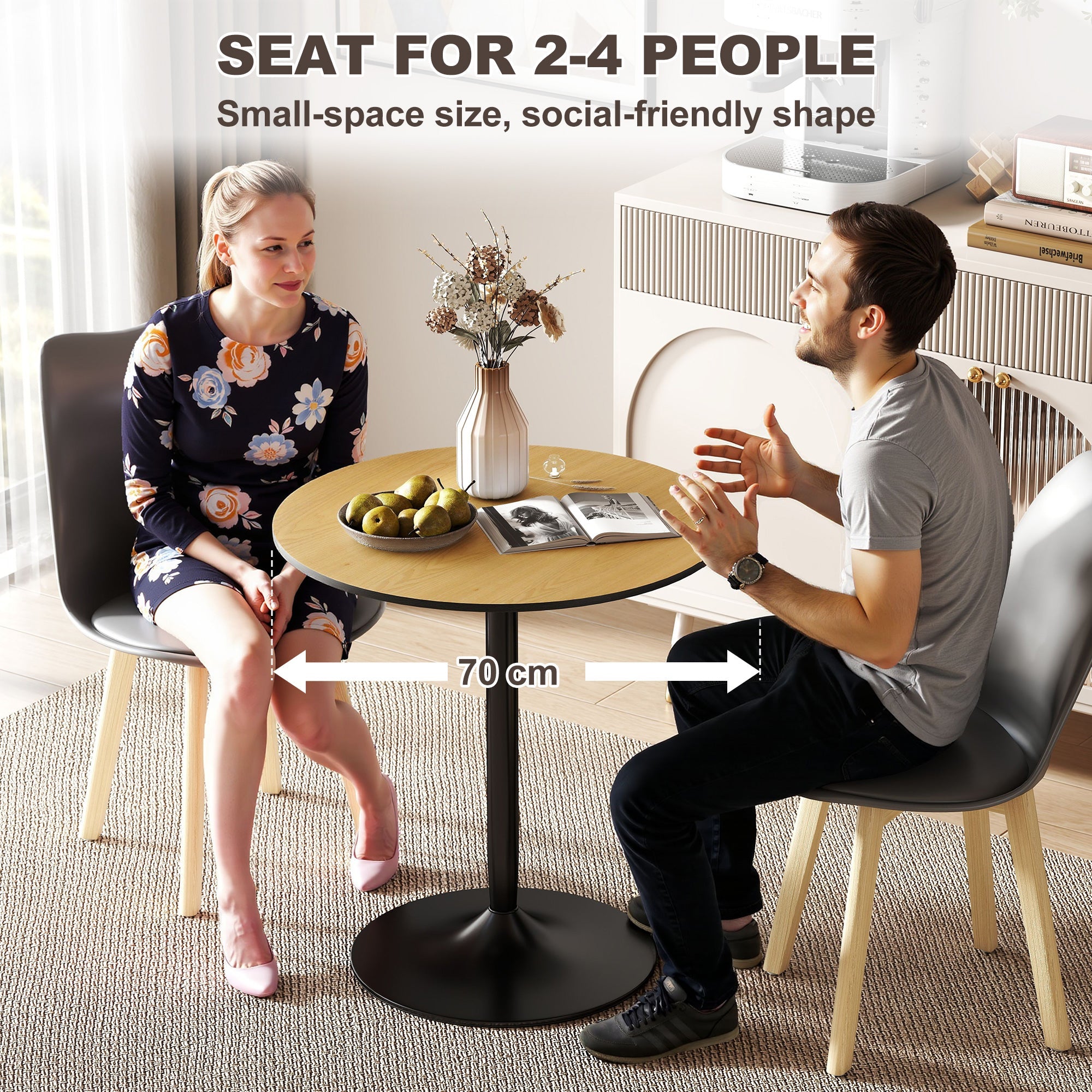 Avis 27.6" Modern Wooden Dining Table with Steel Base-Natural