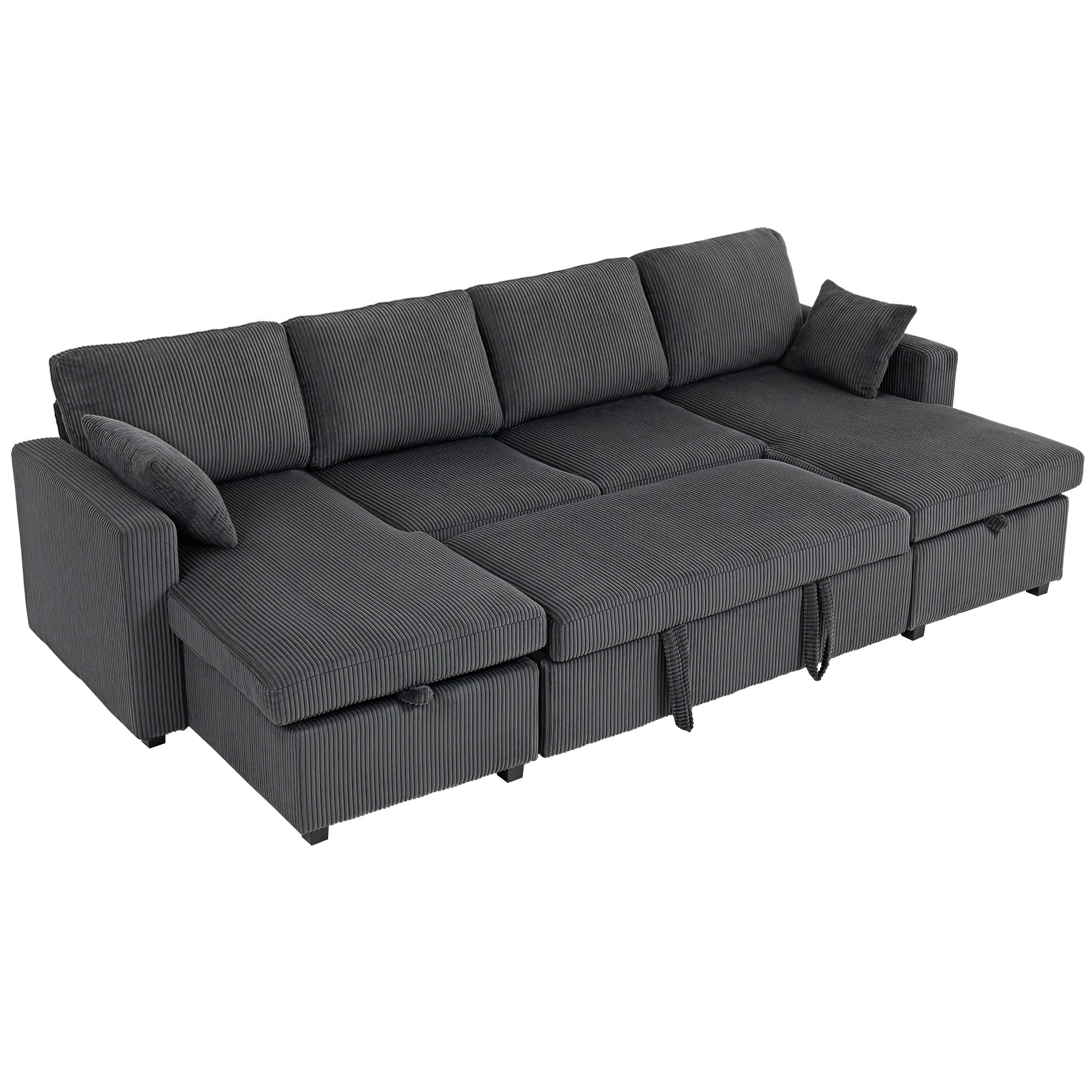 Theo U-Shaped Sleeper Sectional with Storage Chaise-Grey