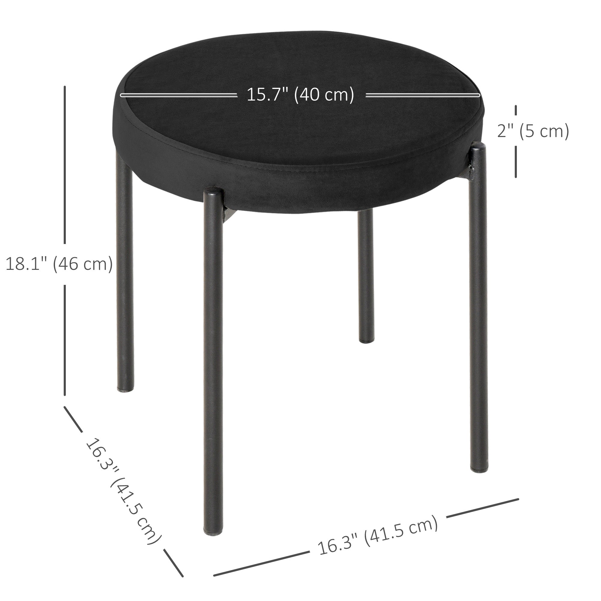 Noel Backless Round Dining Stools-Set of 4 with Metal Legs-Black