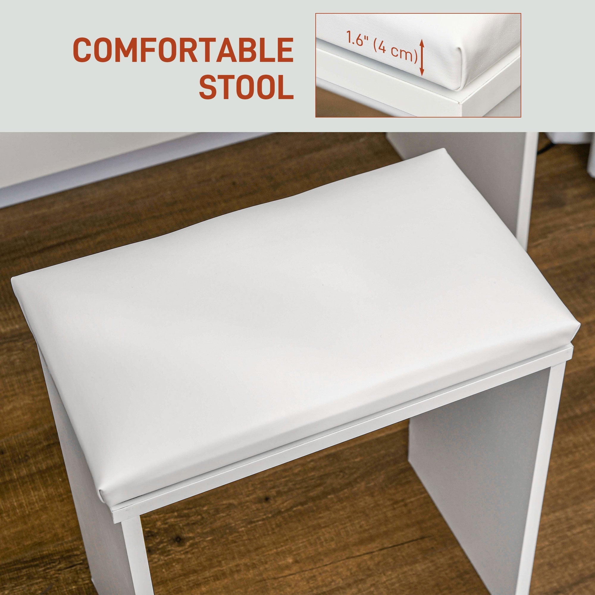 Olivia Vanity Desk Set with Stool and LED Lighting Mirror-White
